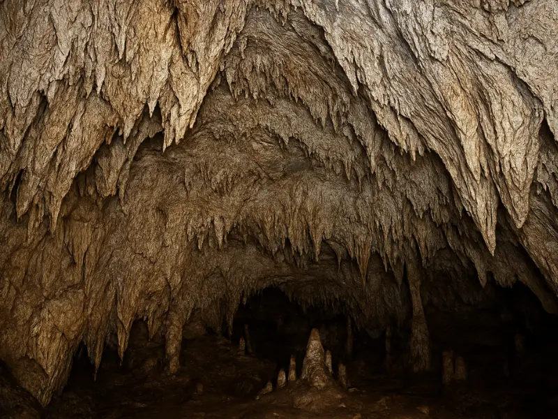 Millenary limestone stalactites and stalagmites Pertosa caves Alburni